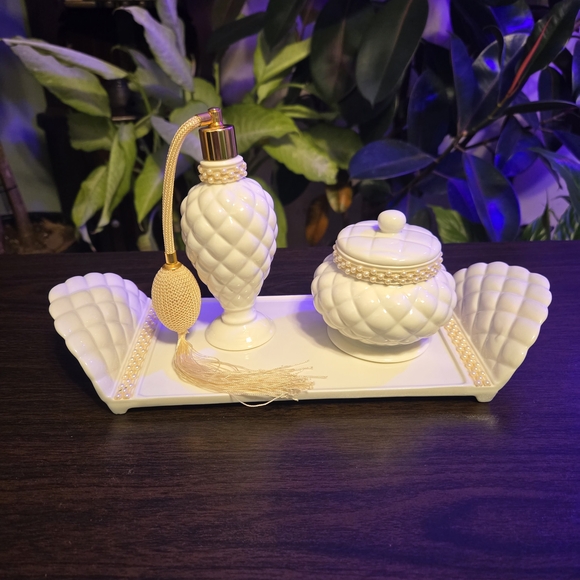 Avon Other - Avon White Vanity Tray Set with Gold Accents
